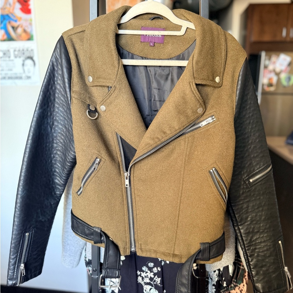 Two-Tone Biker Jacket with Zipper Details